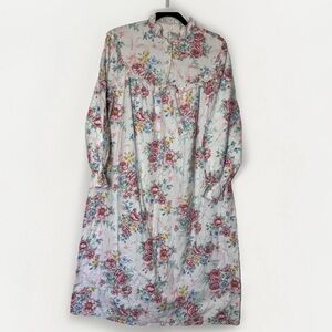 Vintage Mervyns Partners Pink Floral Long Flannel Nightgown L Cottagecore Ruffle